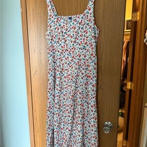 Old Navy Floral Midi Dress - Red and Blue on White